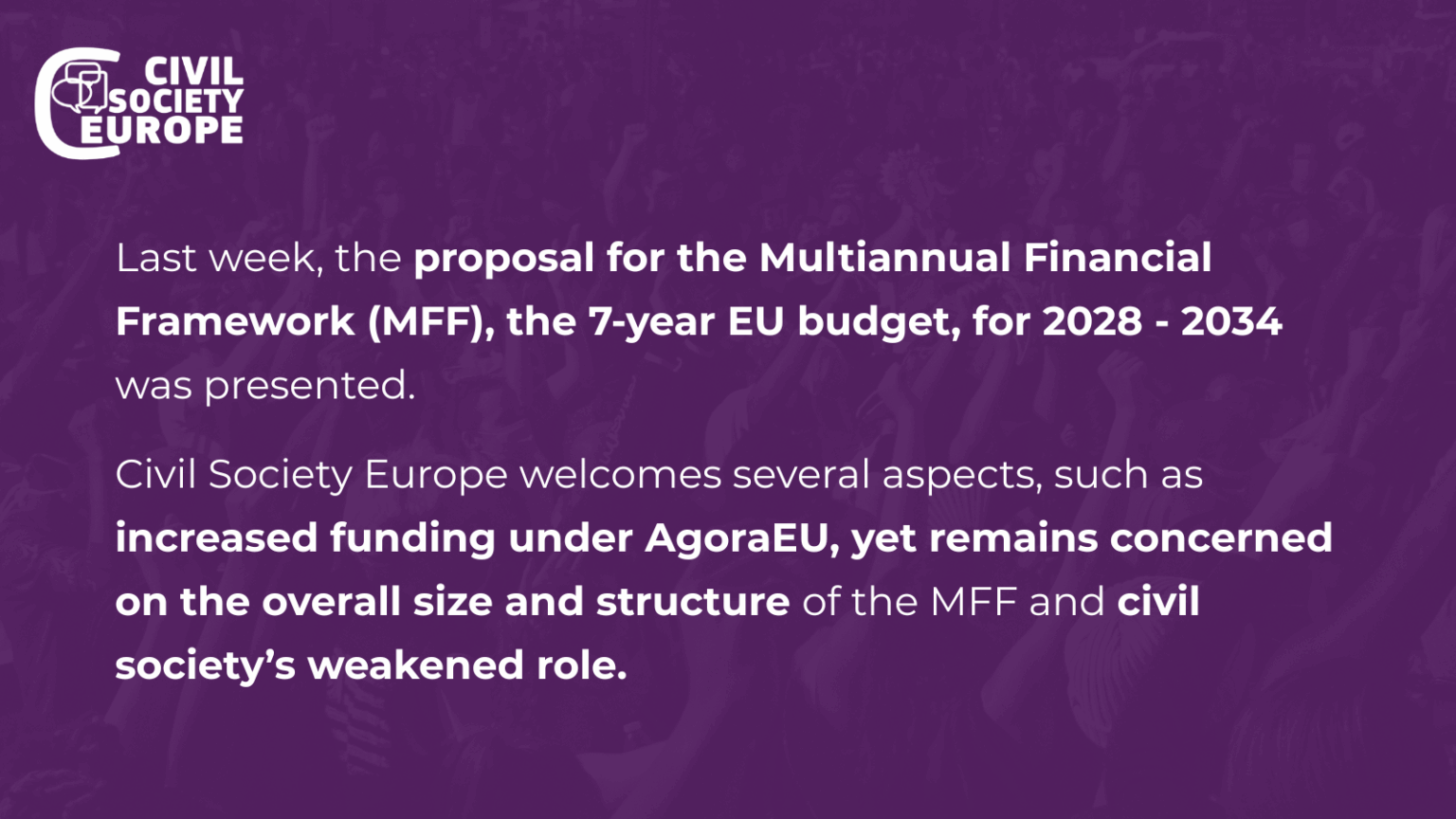 Civil Society Europe’s Reaction to the Multiannual Financial Framework ...